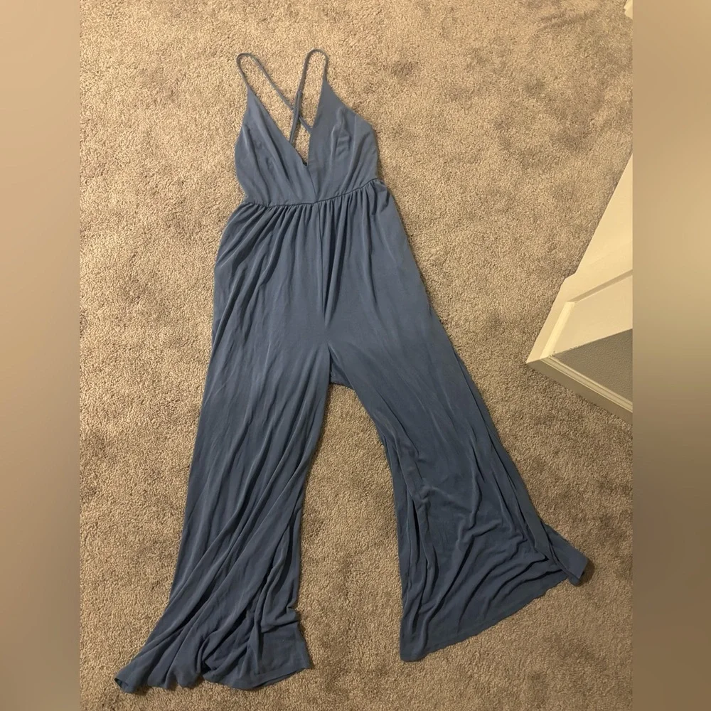 UO Blue Molly Cupro Culotte Jumpsuit - Picture 3 of 5